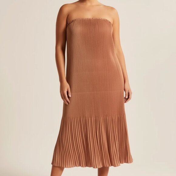 NWT $130 Abercrombie & Fitch plisse pleated strapless midi dress XXL - Picture 12 of 12